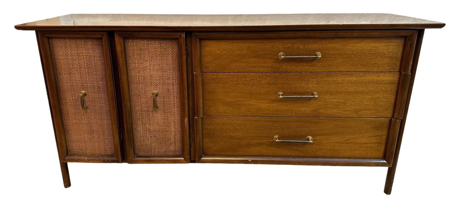 Mid Century Walnut & Cane Low Dresser Credenza (1 of 8)