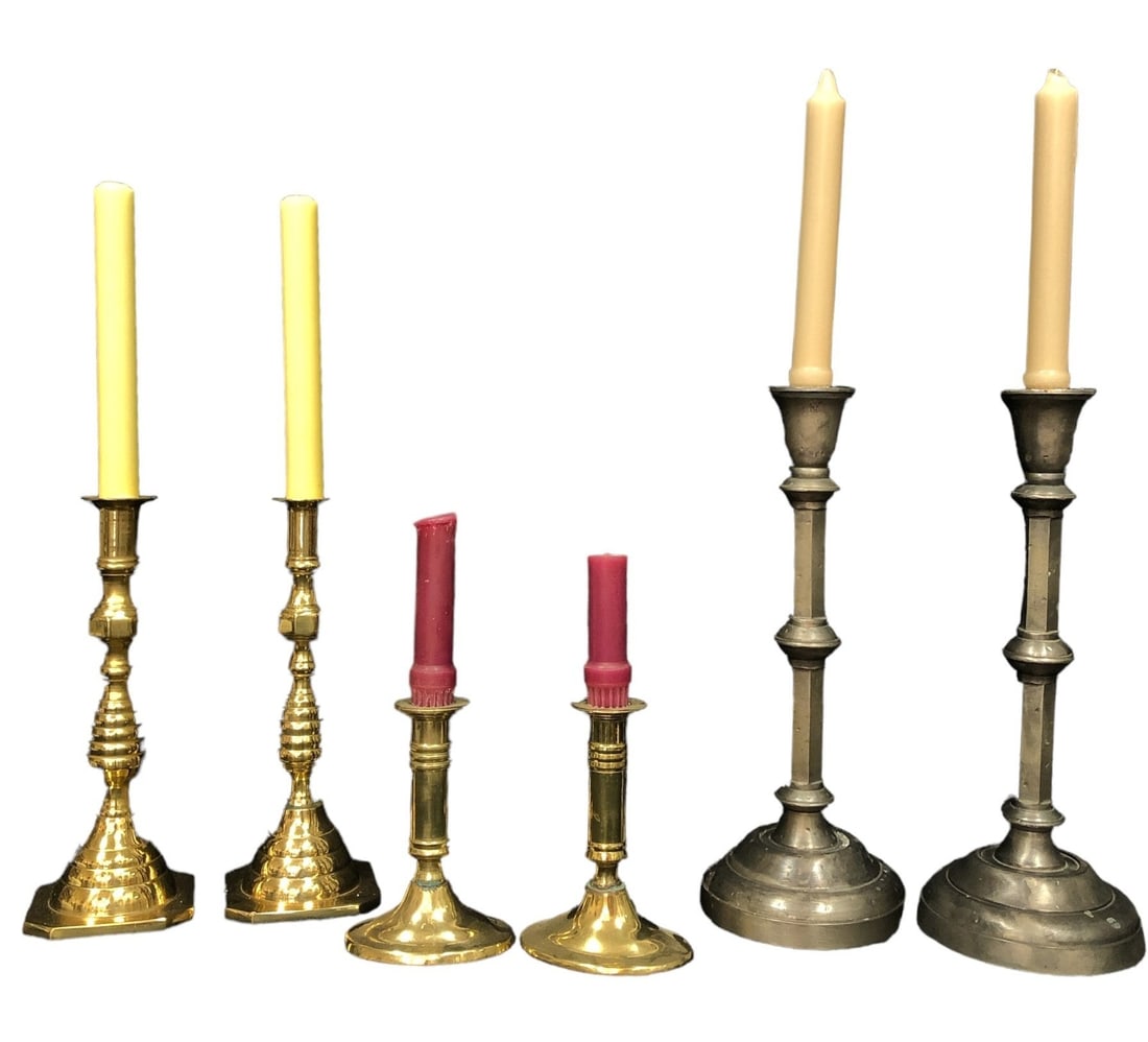 Three Pair Brass and Metal Candlesticks (1 of 4)