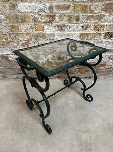 Wrought Iron Glass Side Table: 18.25" H x 21.5" W x 15" D