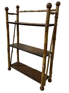 Victorian Burnt Bamboo Bookshelf Etagere: 26.5" H x 18" W x 6" D