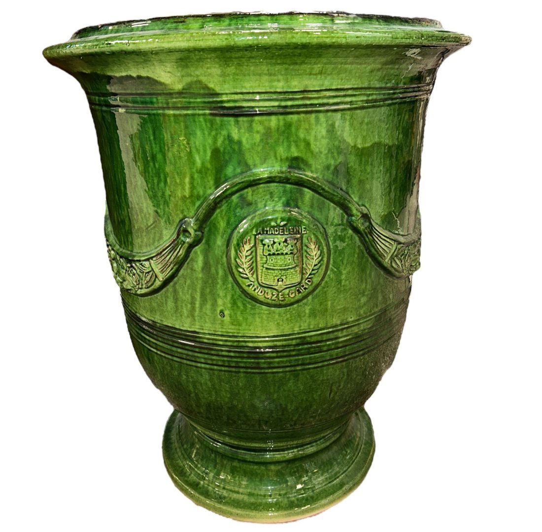 French POTERIE DE LA  MADELEINE Anduze Pot in Green Emaille (1 of 6)