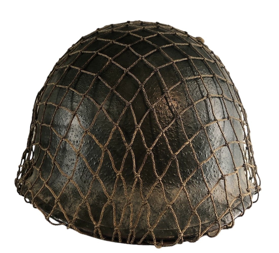 US Army Combat Helmet w/ Liner and Netting: 7" H x 9.75" W x 11.25" D