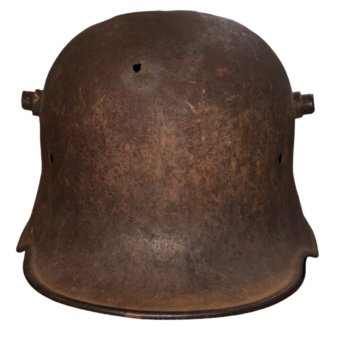Imperial German WWI Steel Battlefield Relic Helmet: 7" H x 11.5" W x 9" D