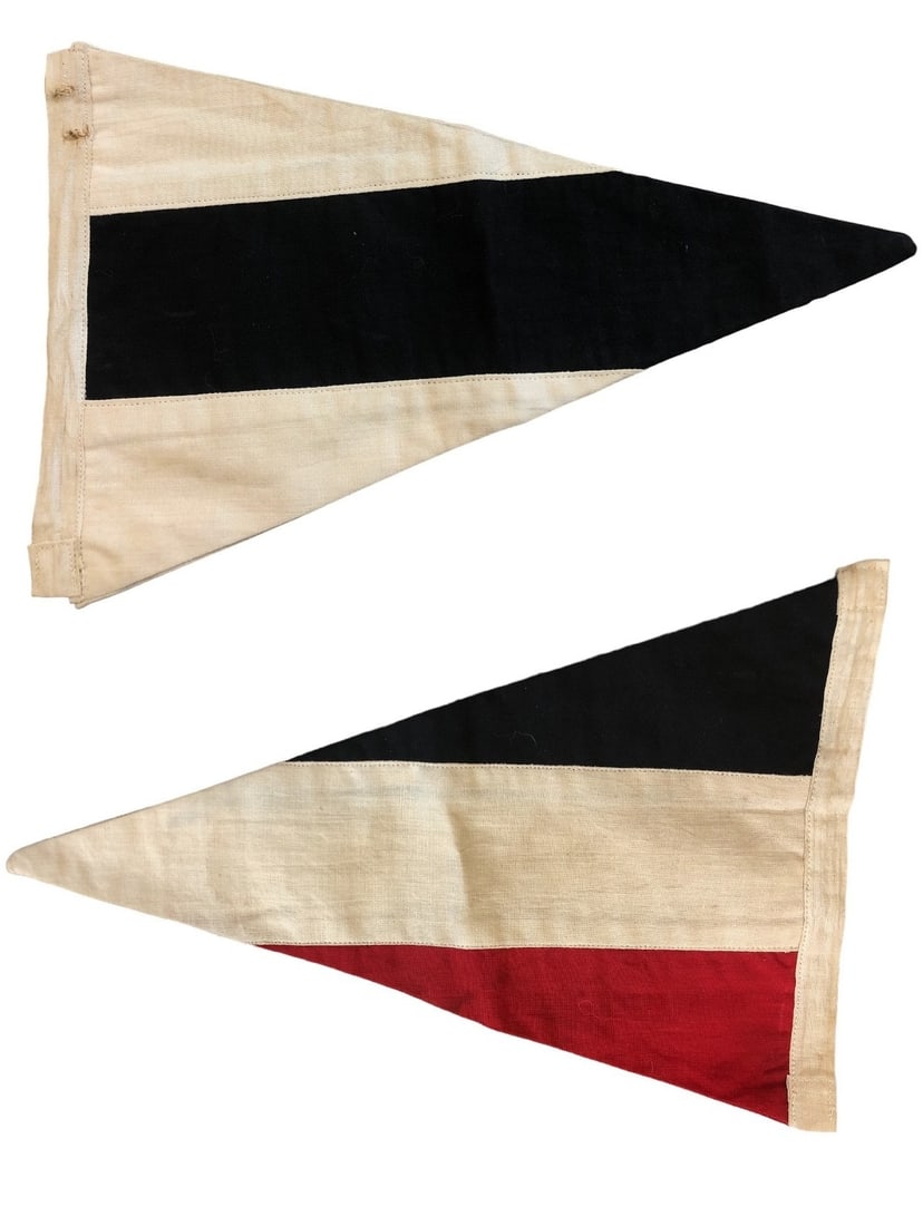 Two Nazi Command Vehicle Flag Pennants: Black and White measures 12" H x 8" W; Black, Red & White measures