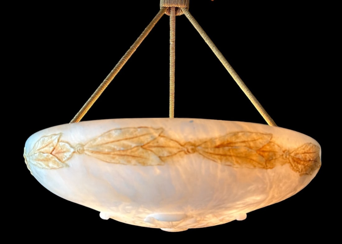 Carved White Alabaster Plafonnier Hanging Light Fixture (1 of 5)
