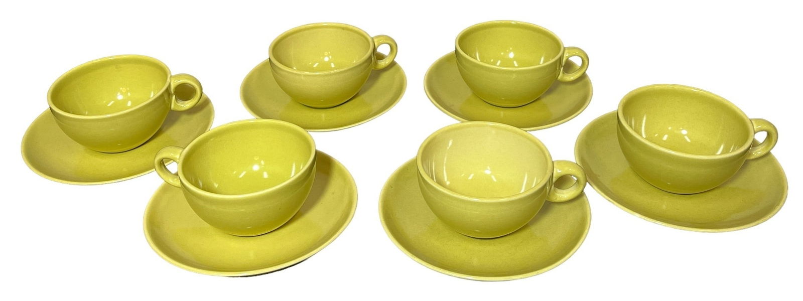 Mid Century RUSSEL WRIGHT "Iroquois" Tea Cup and Saucer Set of 6: Cup and saucer measure 2.25" H x 6" DIA