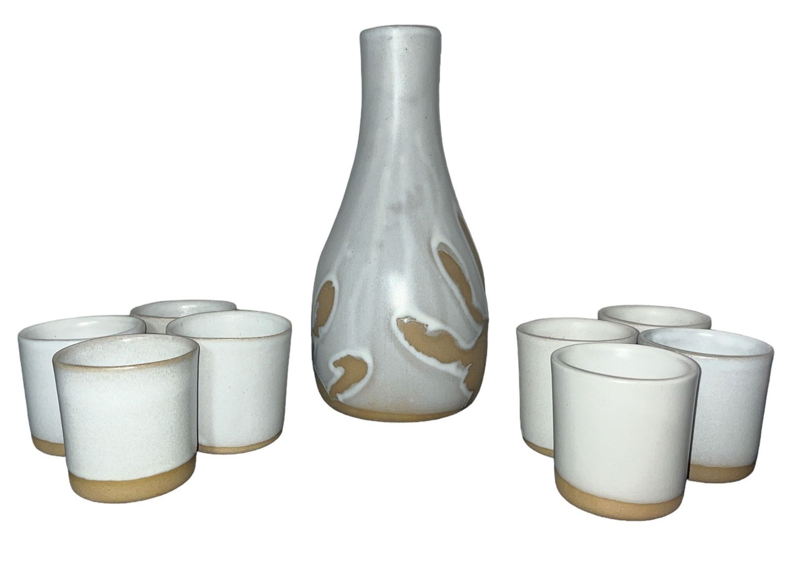 Mid Century MARTZ For MARSHALL STUDIOS Water Carafe, Cups: 9.75" H x 4.25" DIA on Carafe; Each cup measures approx. 2.75" H x 2.5" DIA on top