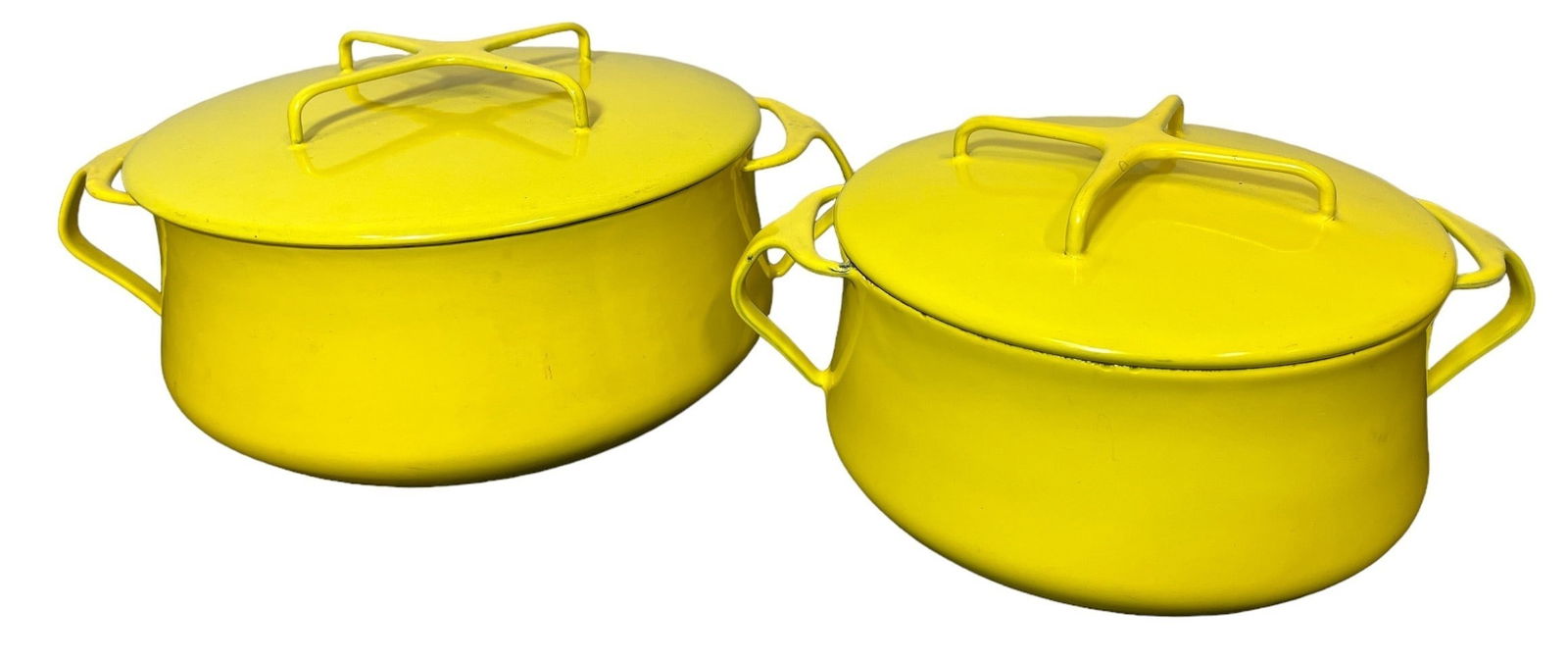 Two Vintage Mid Century DANSK Yellow Kobenstyle Enamelware Lidded Pots (1 of 8)