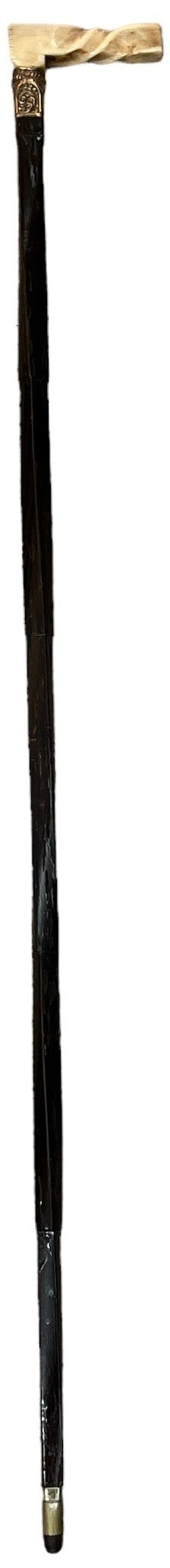 Antique Wood, 14k Gold, Bone, Cane: 35.5" H x 4" W at the handle