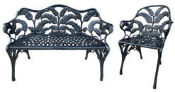 19th C Fern Leaf Cast Iron Garden Bench and Chair, STUART IRONWORKS