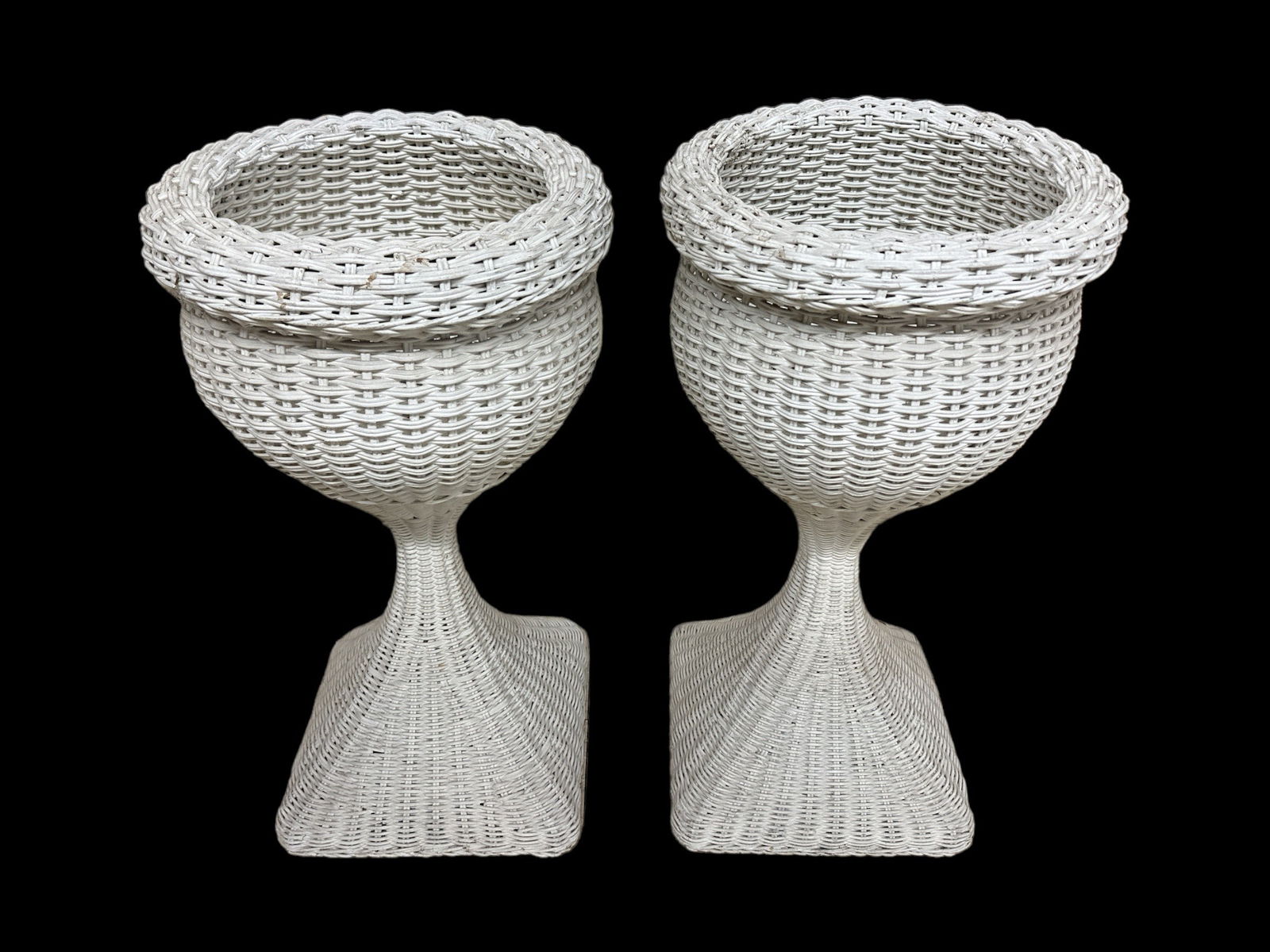 Early 1900's Victorian Wicker Planter Urns, Pair (1 of 4)
