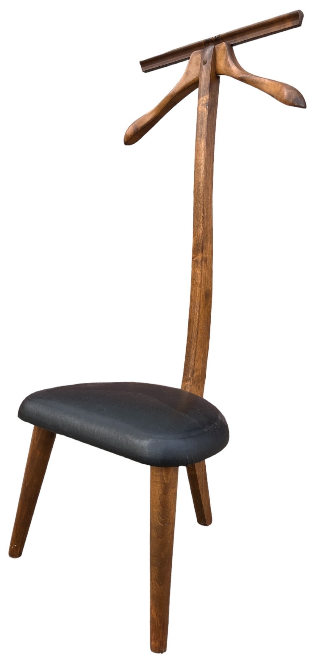 Mid Century Walnut Gentleman's Valet Chair: 40.5" H to the back, 12" H to the seat, 17" W, 15.5" D