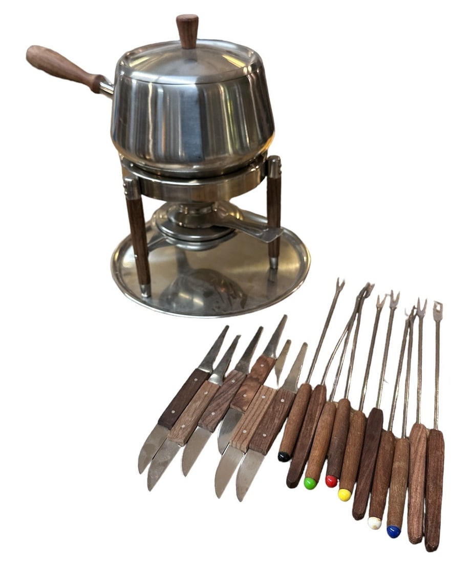 Mid Century Teak & Chrome Fondue Set (1 of 3)