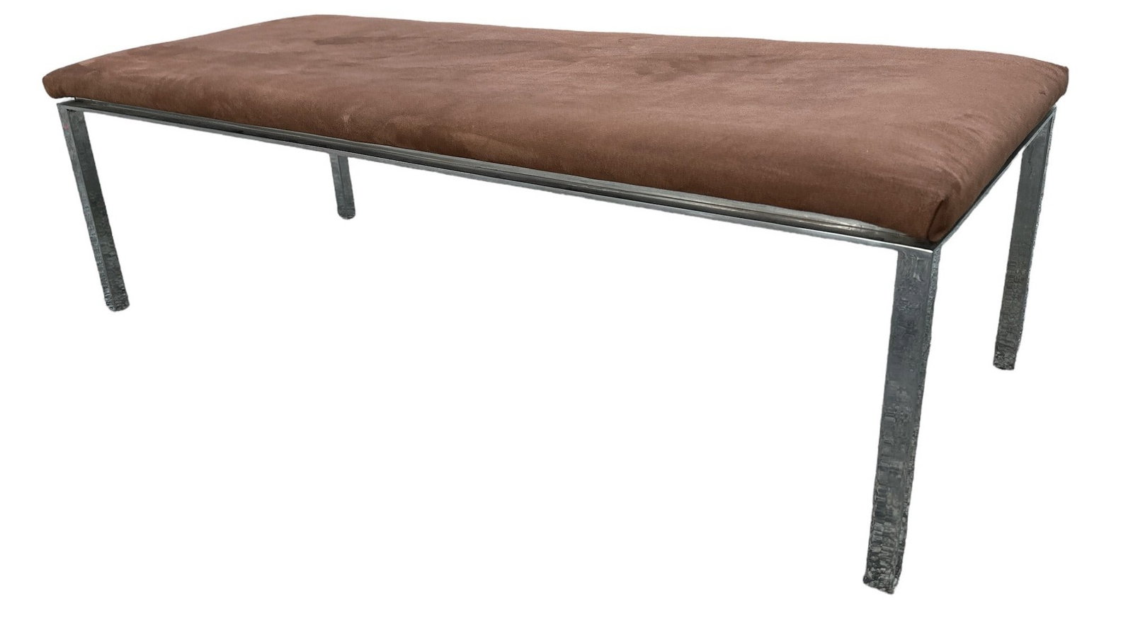 Mid Century Chrome Bench: 16" H x 48" L x 21" W
