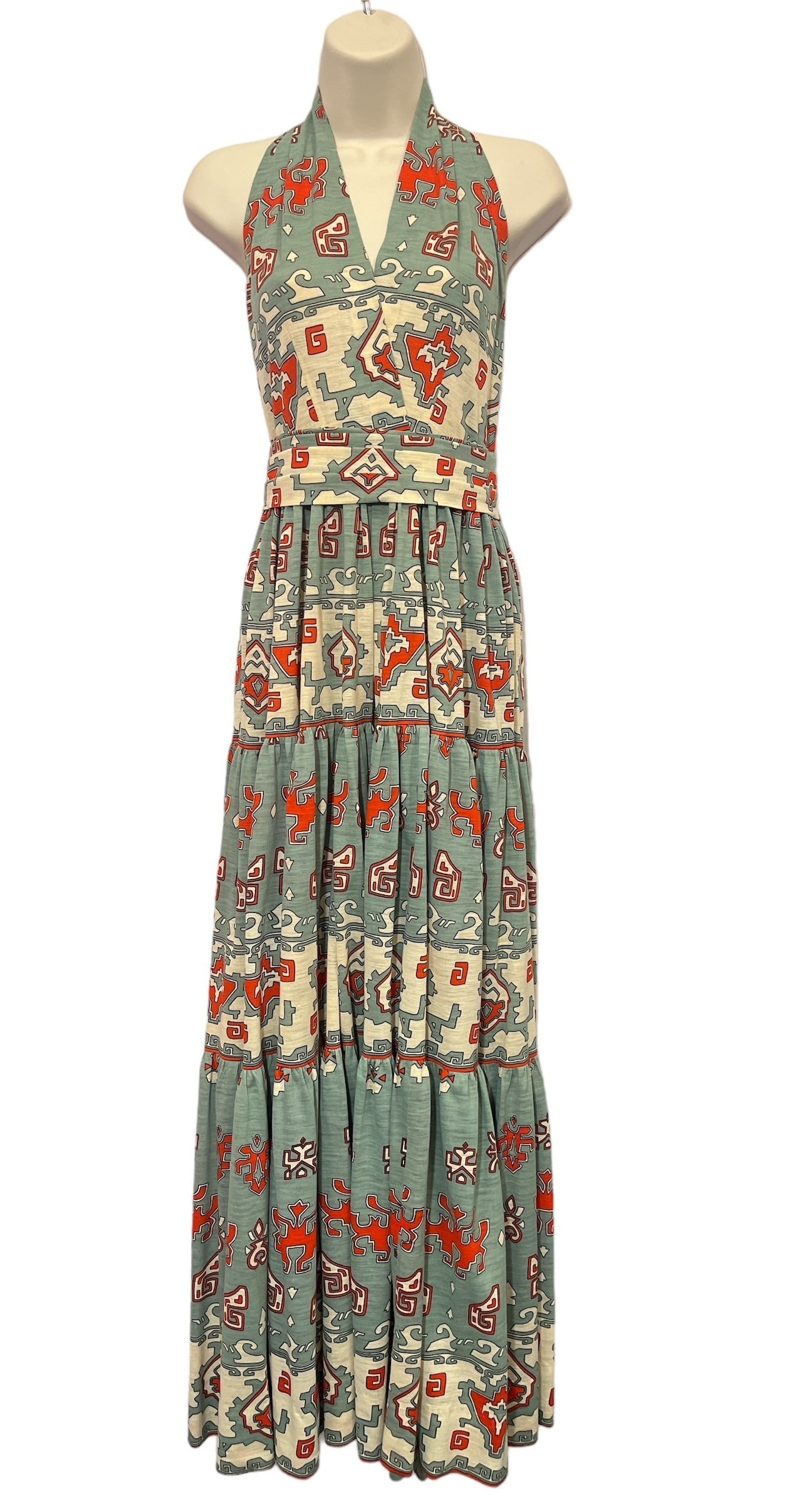 Vintage 1970's Women's Boho Halter Top Dress: Measures 57" long; come with matching shawls; Empire Waist measurement 12"; Seems to be custom made