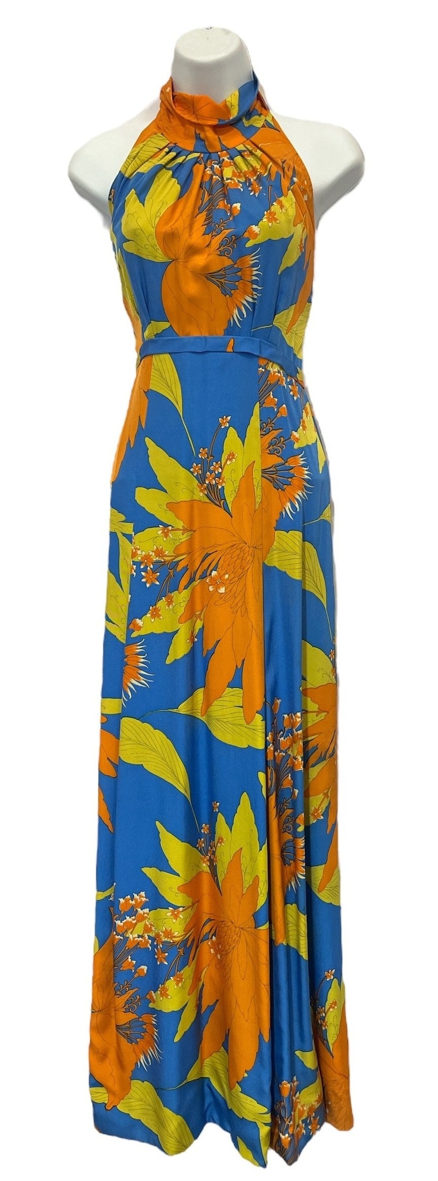 Vintage 1970s Floral Halter Top Day Dress: Dress measures 57" L; Empire waist 12.5"