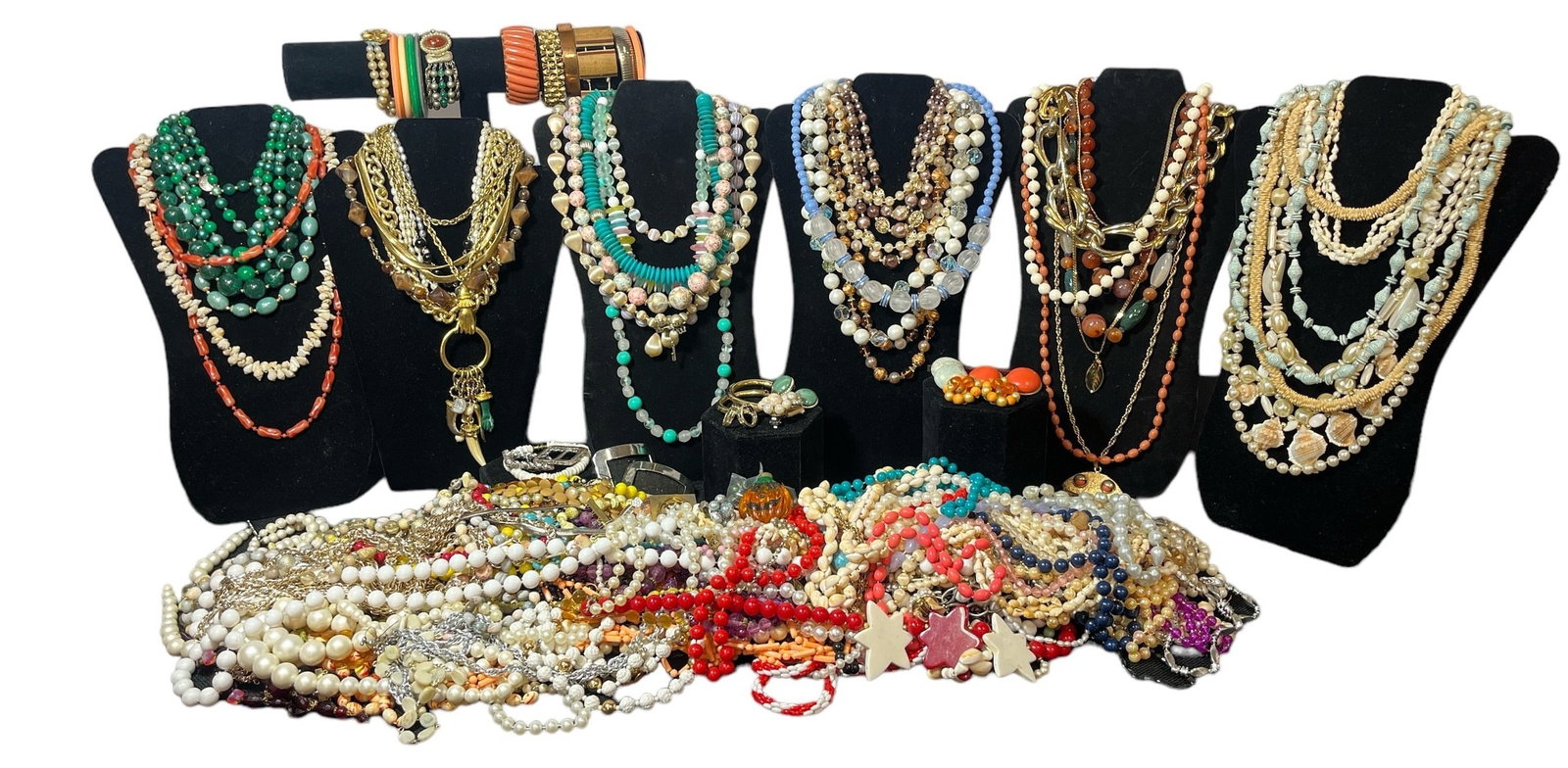 Large Collection Vintage Costume Jewelry: Includes necklaces, bracelets, earrings and beads, etc.
