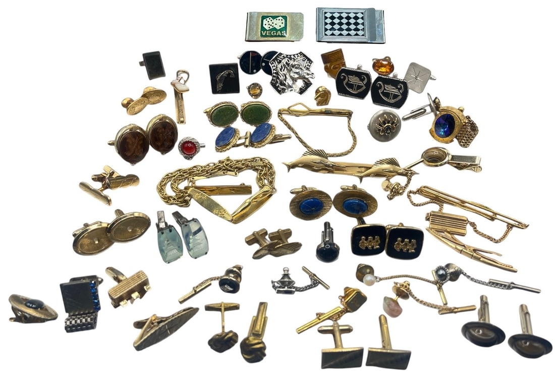 Large Collection Vintage Men's Cufflinks, Tie Clips (1 of 5)