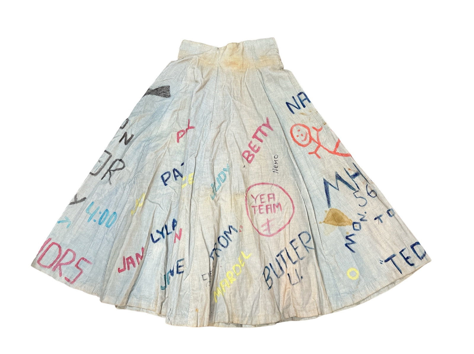 Vintage 1956 Poodle Skirt: 31" L x 25" Waist; There is no poodle but it is an autographed 1956 corduroy skirt; Possibly from Butler University, likely high school age