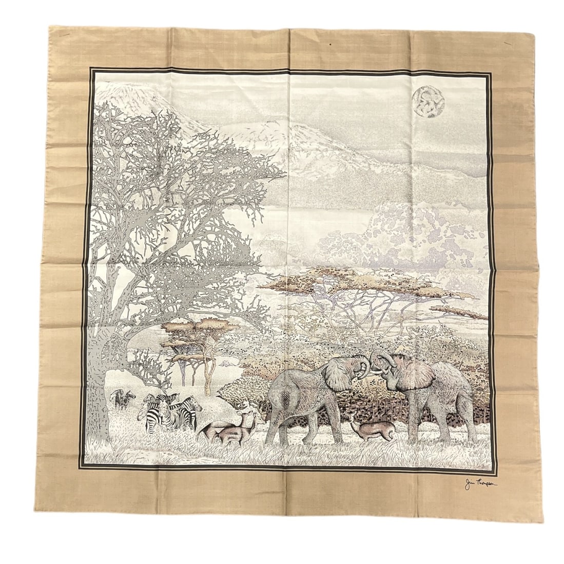 Vintage JIM THOMPSON Elephant Scarf: 34" H x 34" W