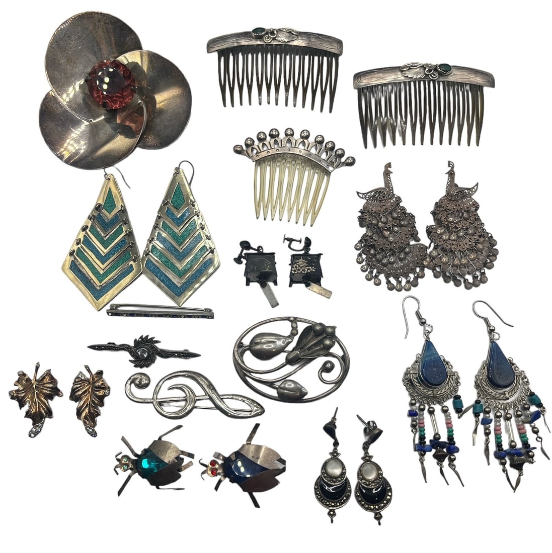 Collection 1940's-1960's Mostly Sterling Silver Hair Combs & Jewelry (1 of 10)