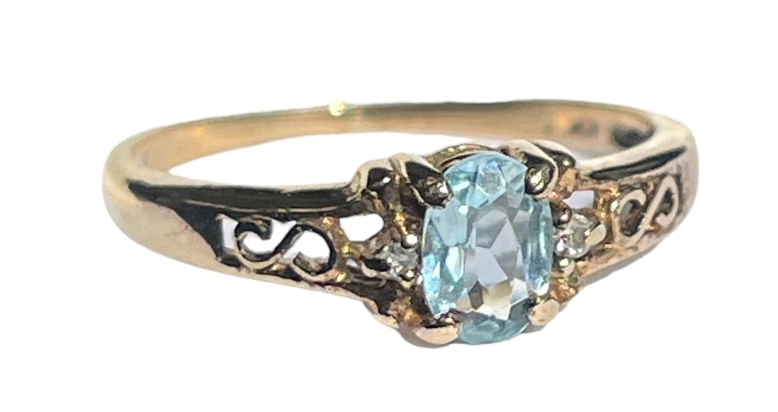Vintage 14k Gold, Aquamarine, Diamond Ring (1 of 8)
