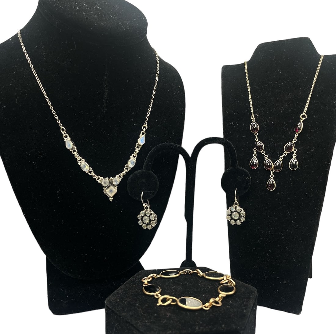 Collection Sterling Silver, Amethyst Jewelry: The black stone bracelet is gold filled and weighs .27oz, the sterling silver weighs .93 oz.
