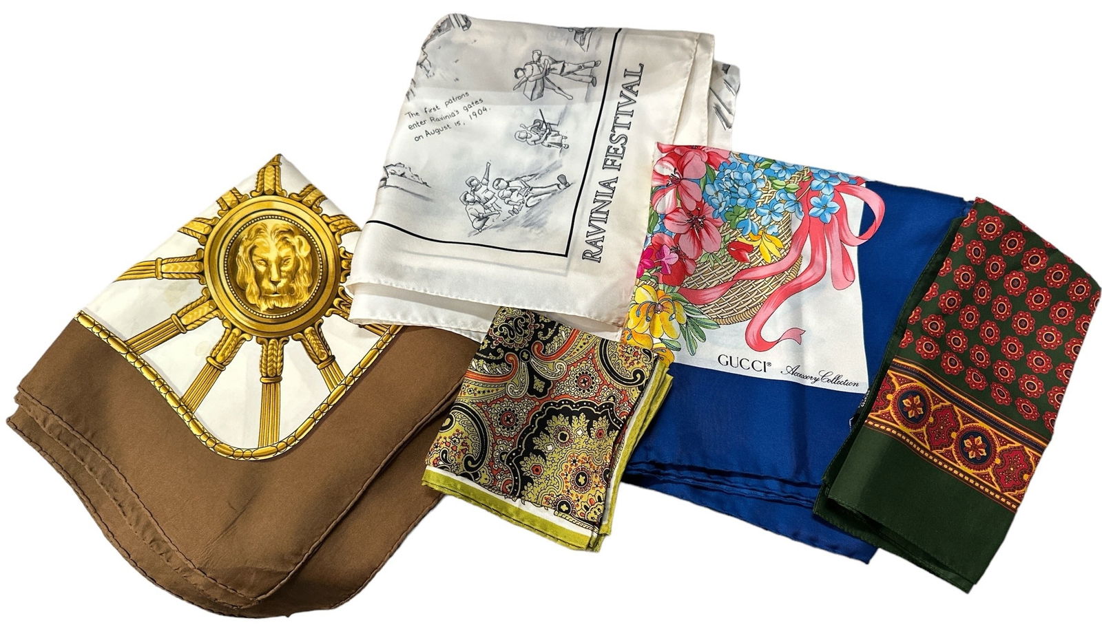 Collection Silk Scarves, Hankerchiefs, GUCCI: Gucci scarf measures 32" x 32"