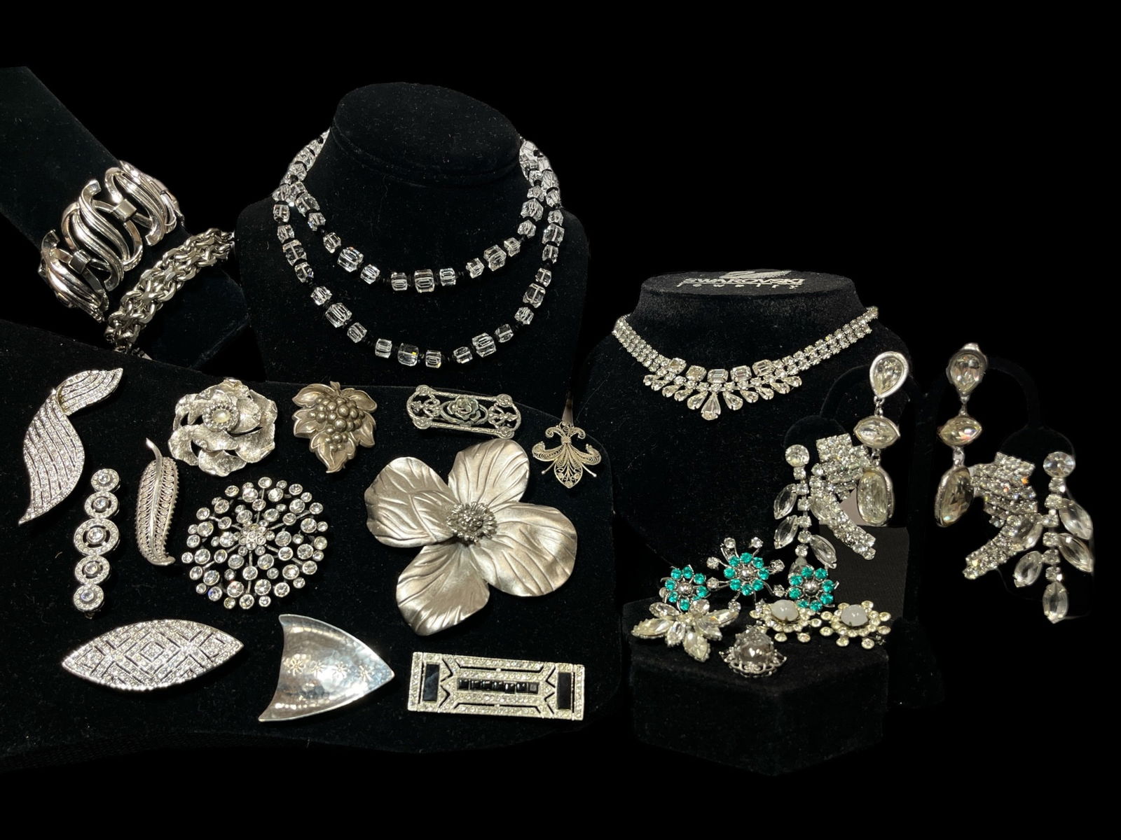 Collection Vintage Silver Rhinestone Jewelry, Some Sterling Silver, TRIFARI, E. PEARL (1 of 8)
