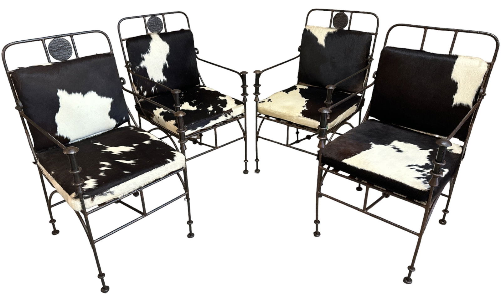 Brutalist Rustic Iron Campaign Chairs in Cowhide; Set 4 (1 of 8)