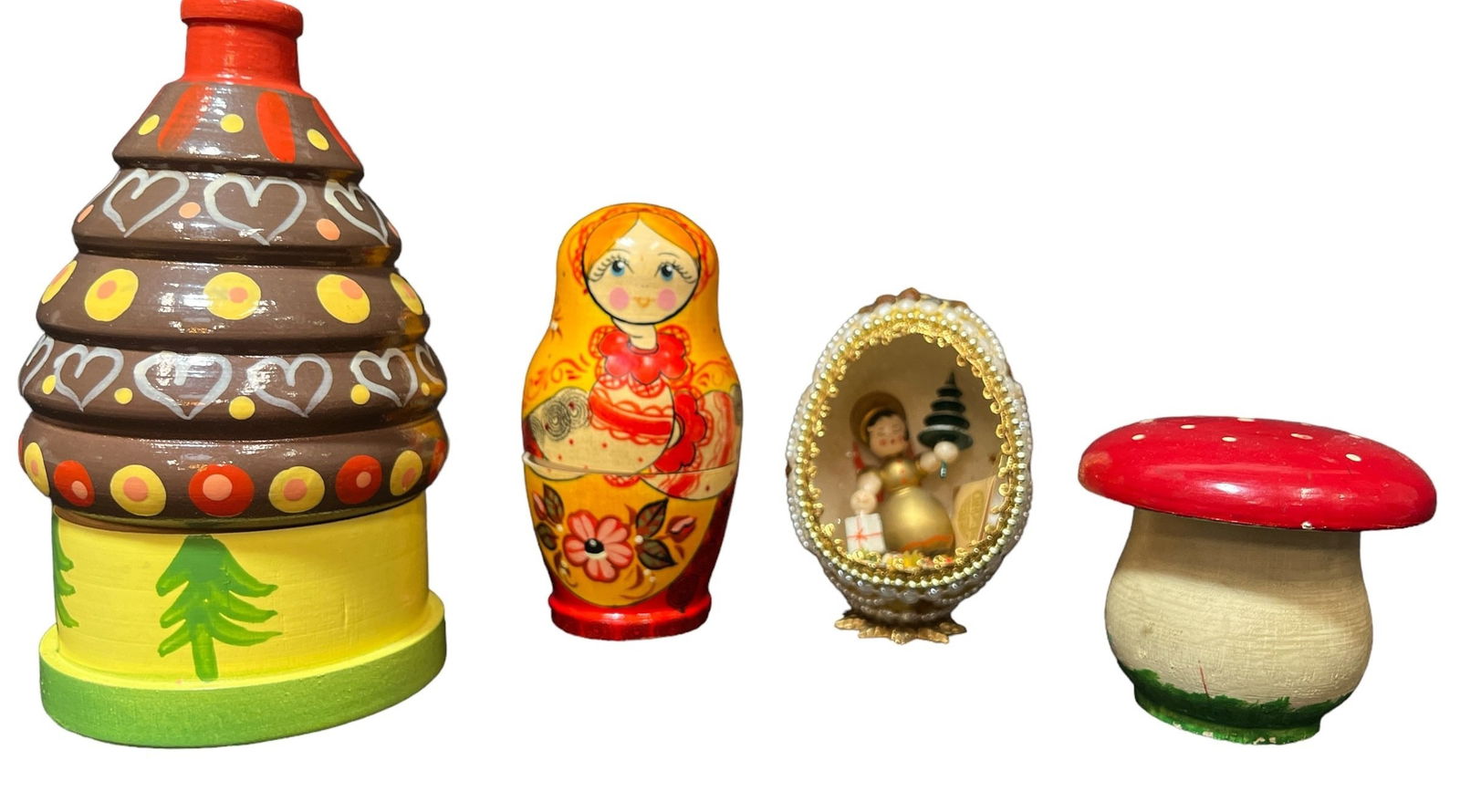 Collection Russian, Polish Nesting Dolls, Decorated Egg: 6.25" H x 3.5" DIA.