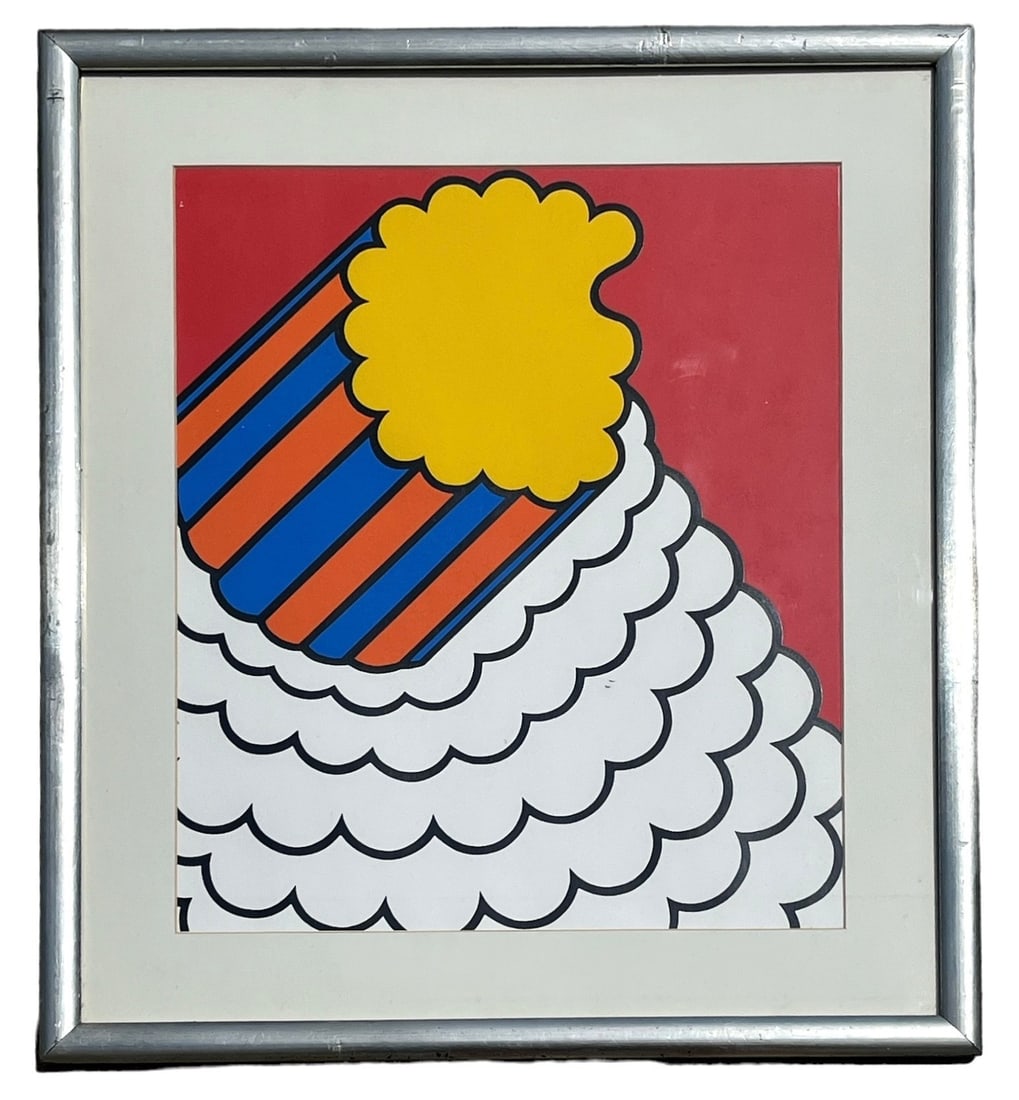 Op Art NICHOLAS KRUSHENICK 1968 "White Smoke Red Sky" Silkscreen on Paper (1 of 3)