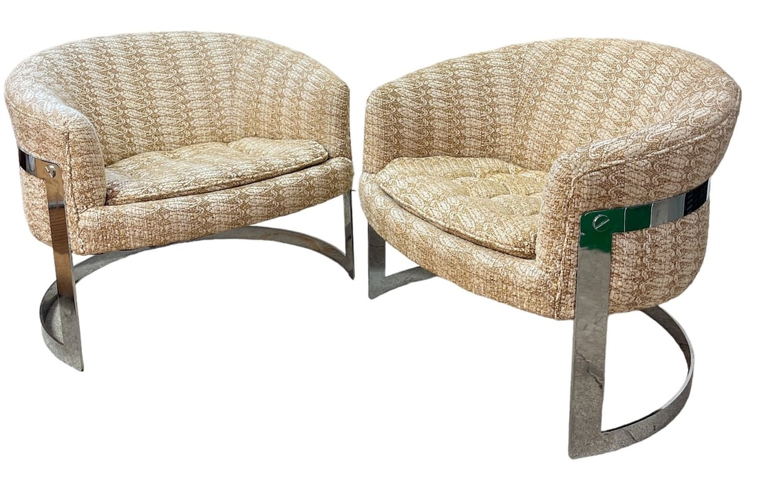 After MILO BAUGHMAN Chrome Barrel Club Chairs, Pair (1 of 8)