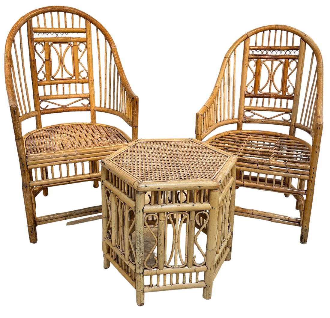 Mid Century Rattan & Bamboo Barrel Chairs and Drink Table (1 of 4)