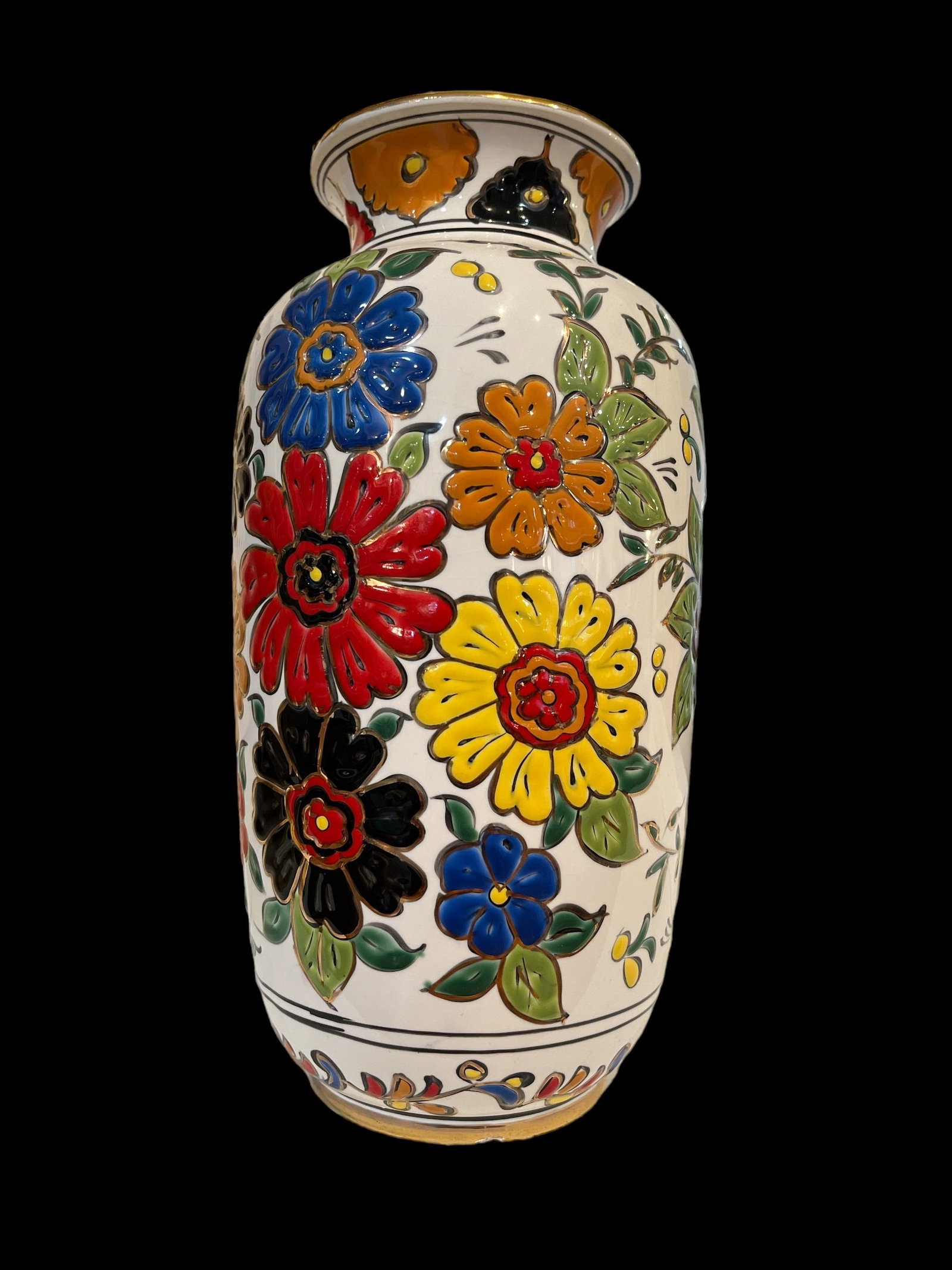 Mid Century MANOYSAKIS KERAMIK Floral Vase: 10.5" H x 6" DIA overall.