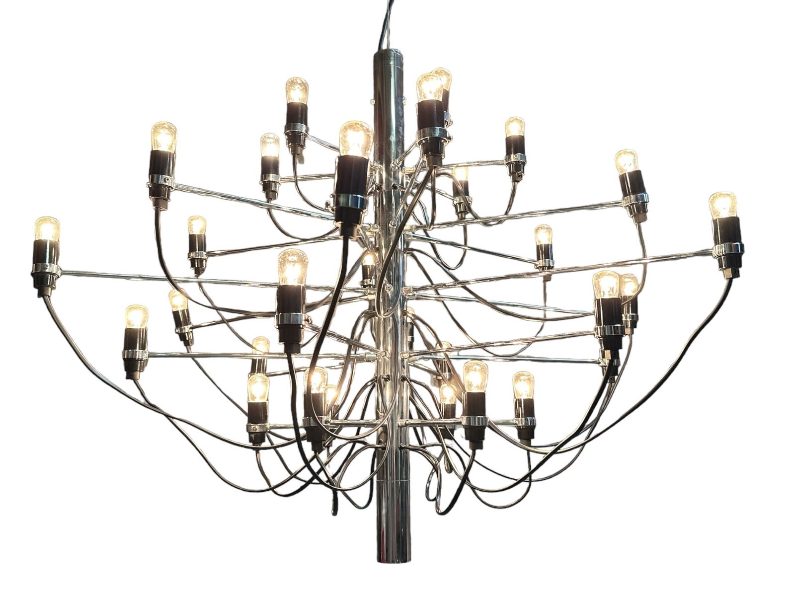GINO SARFATTI for FLOS Italy Chandelier Model 2097-30: 27.5" H x 36" W x 32" adjustable drop.