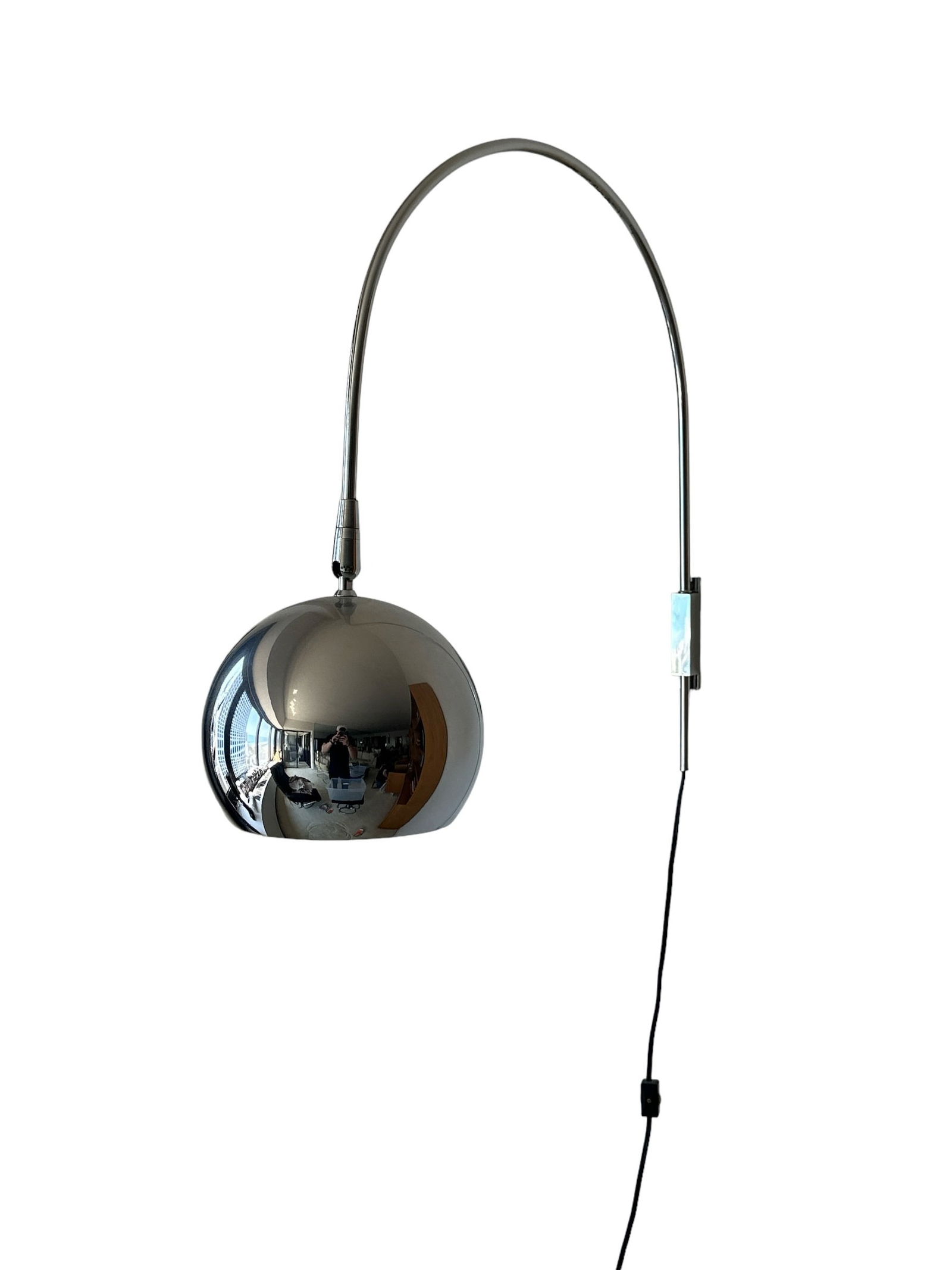 ROBERT SONNEMAN Style Chrome Ball Wall Light: Adjustable. 21" H x 21" Deep x 8" DIA.
