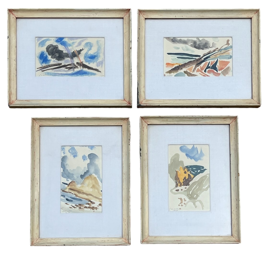 Four Mid Century Works, Watercolor and Oil Pastel, Signed ROGER CHASTEL (1 of 5)