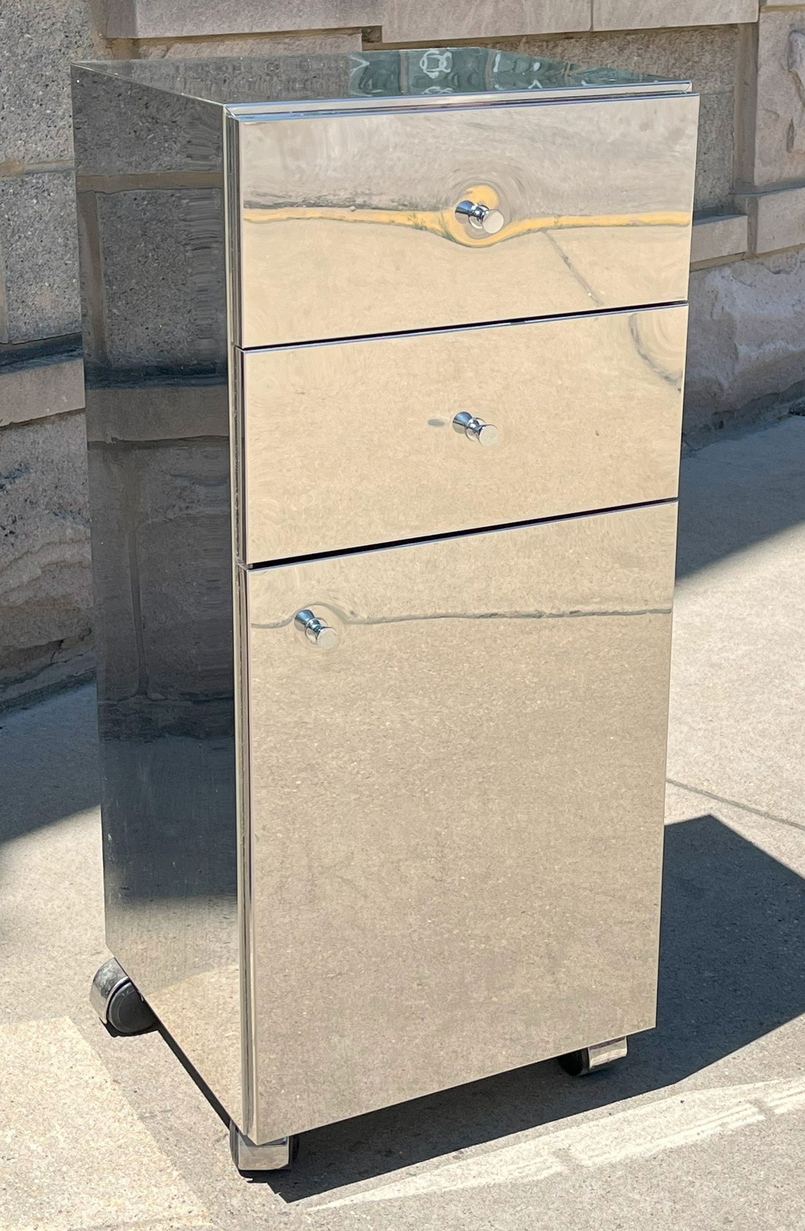 Mid Century Stainless Steel Rolling Runner Cabinet (1 of 7)