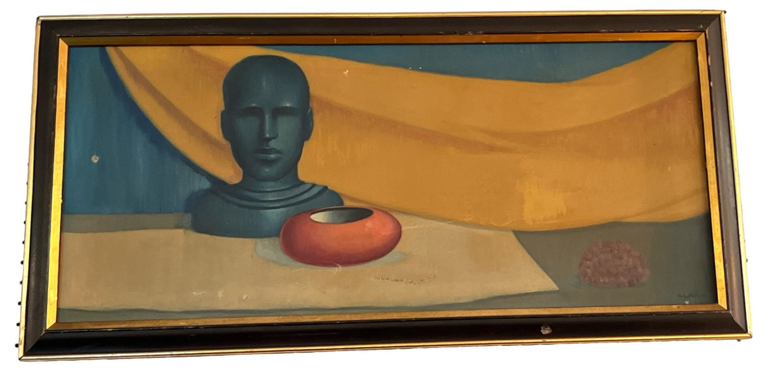 Mid Century Surrealist Oil on Canvas, Signed CLARK: 17" H x 35" W.