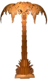 Massive Italian Carved Wood Palm Tree Floor Lamp