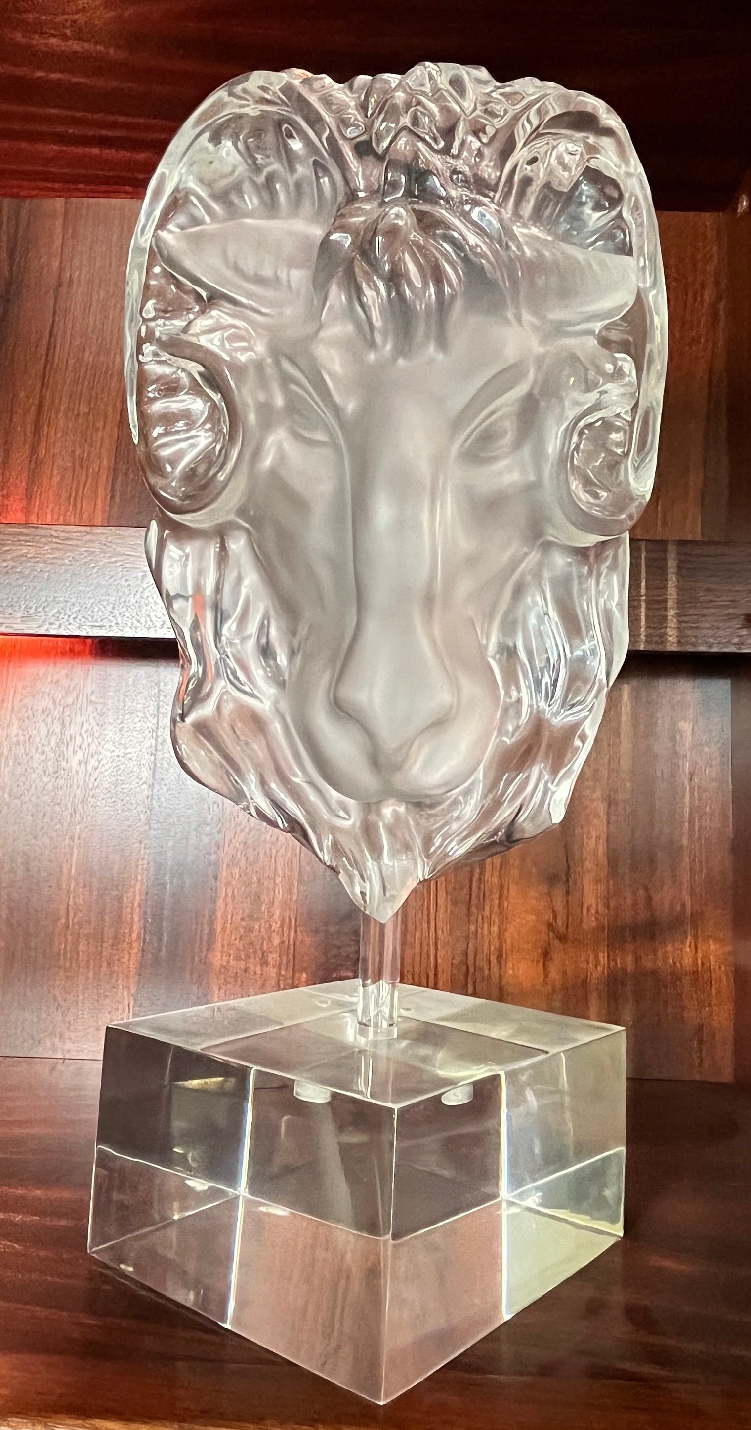 Post Modern Frosted Acrylic Ram Head Sculpture, Signed YAACOV HELLER (1 of 5)