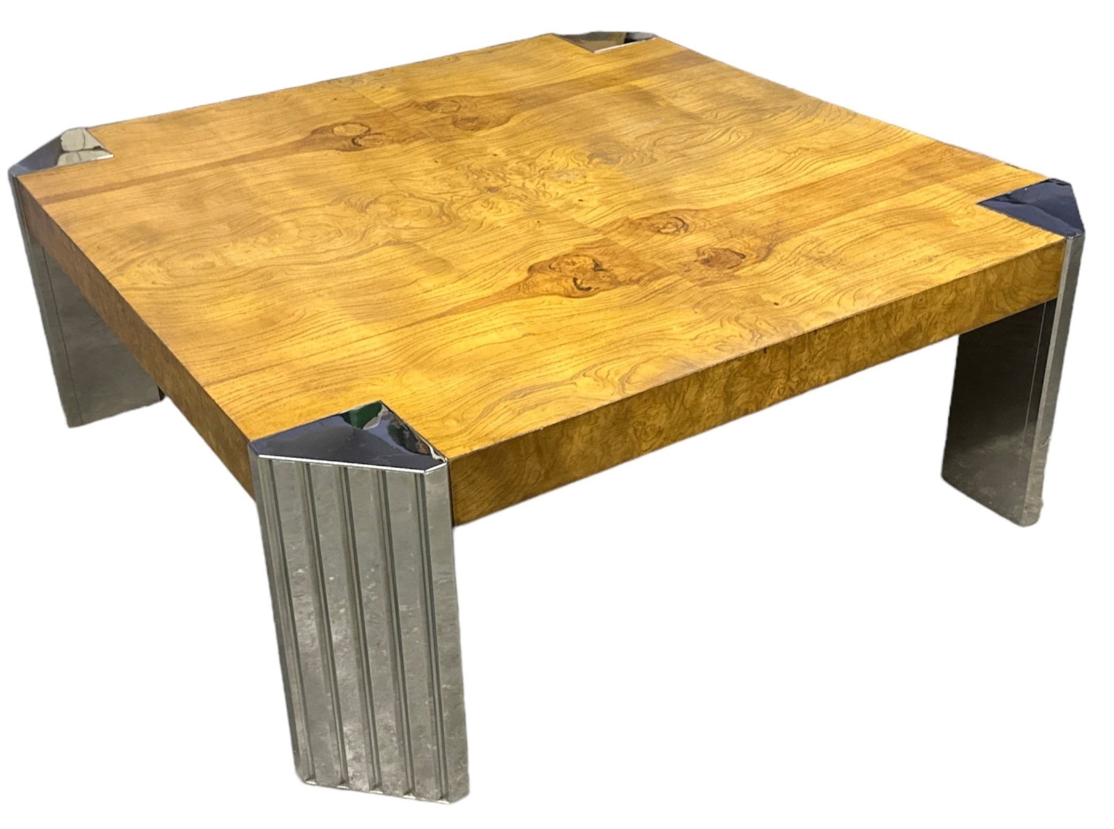 MILO BAUGHMAN for PACE Burlwood & Chrome Coffee Table (1 of 6)