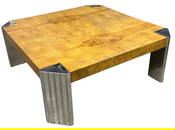 MILO BAUGHMAN for PACE Burlwood & Chrome Coffee Table