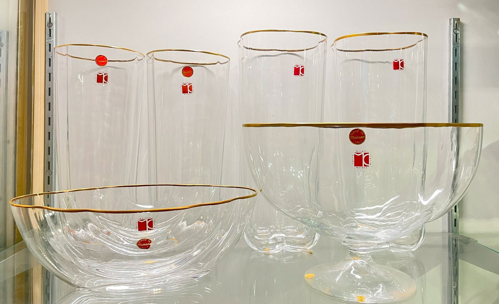 Six CARLO MORETTI For MURANO Gold Rimmed Glass Vases, Bowls (1 of 4)