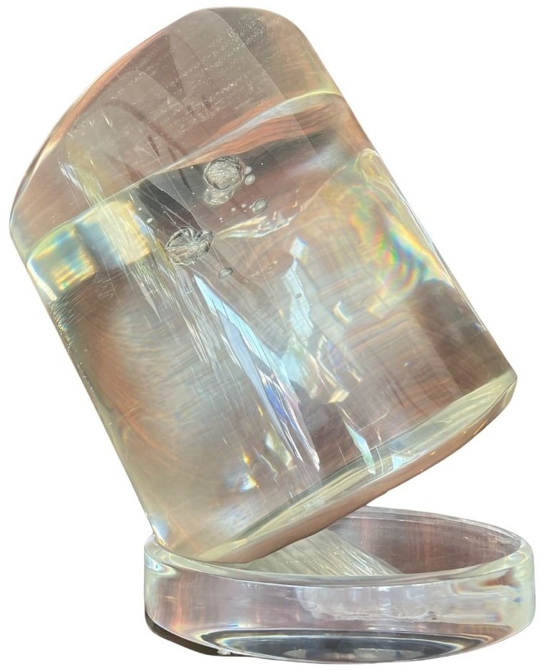 Large VAN TEAL Balancing Lucite Sculpture: 15" H x 10" D. This item is located at location A. Please see auction description for pick up details.