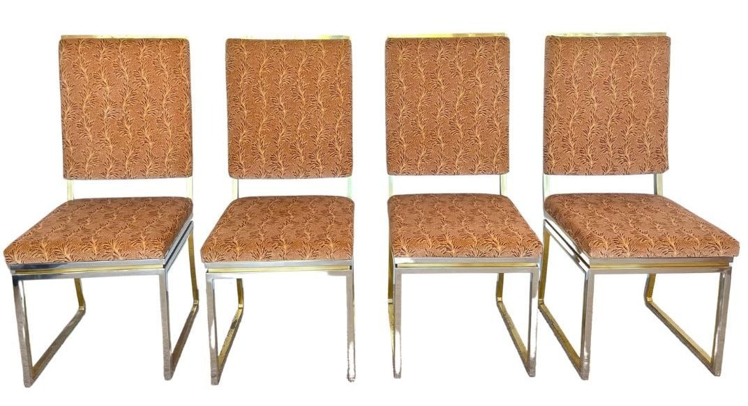 Post Modern Chrome and Brass Dining Chairs, Set of Four (1 of 8)