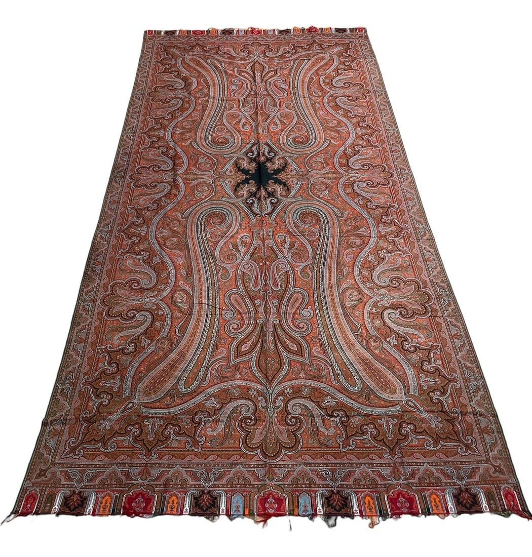 19th C. Scottish Paisley Furniture Shawl, Very Large: 60" x 123" without fringe.