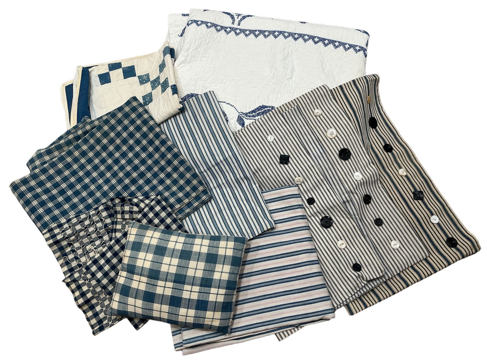 Collection 1970s Cross Stitch, Blue and White Stripe Fabric, Quilts (1 of 4)