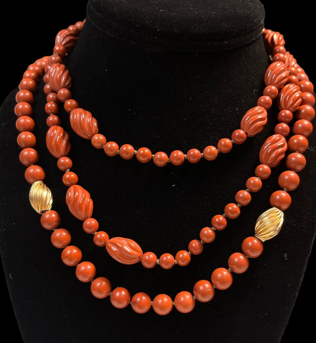 Two Vintage Gold and Red Jasper Necklaces (1 of 4)